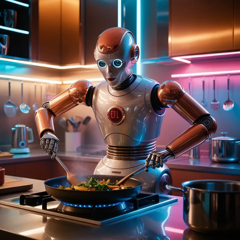 robot is cooking kitchen with bowl food
