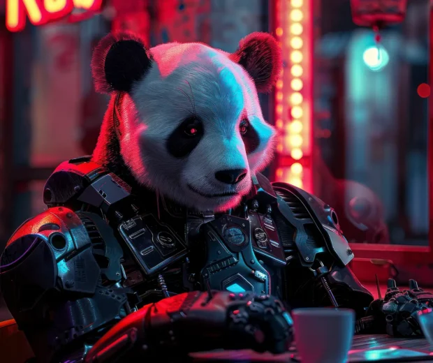 Half robot panda